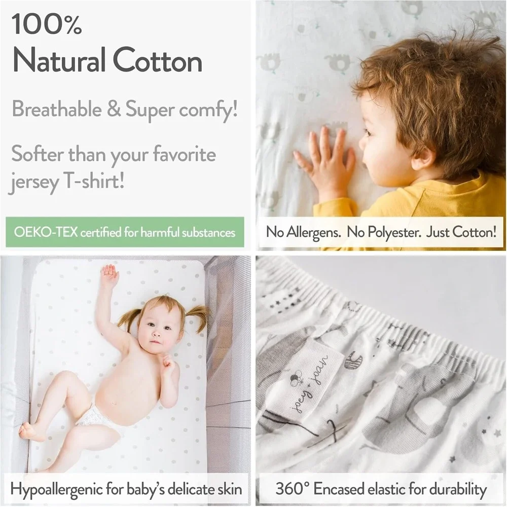Joey + Joan 2 Pack Bassinet Fitted Sheets 19x32 Grey Polka Dot Chevron Cotton
